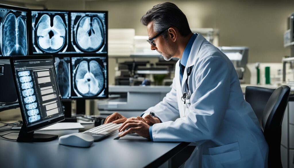 Radiologist examining a medical image