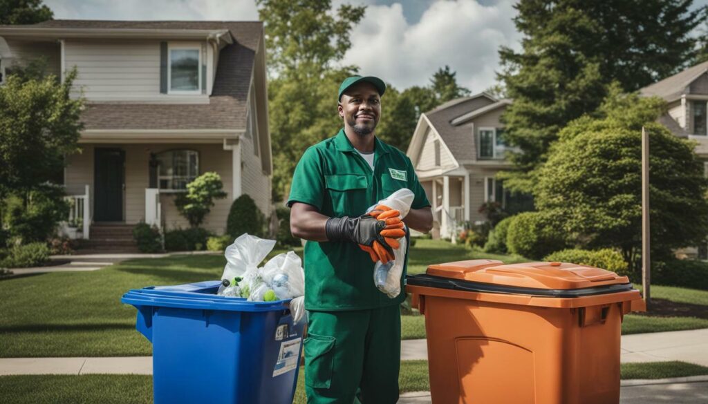 waste management worker using a recycling bin